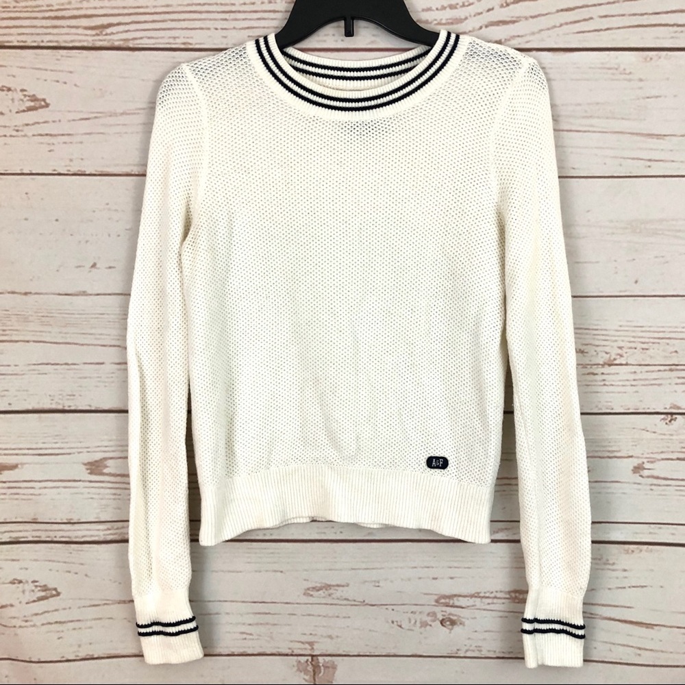 Abercrombie Fitch White Jersey Striped Sweater